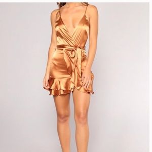 NEW WITH TAGS Fashion Nova satin copper dress